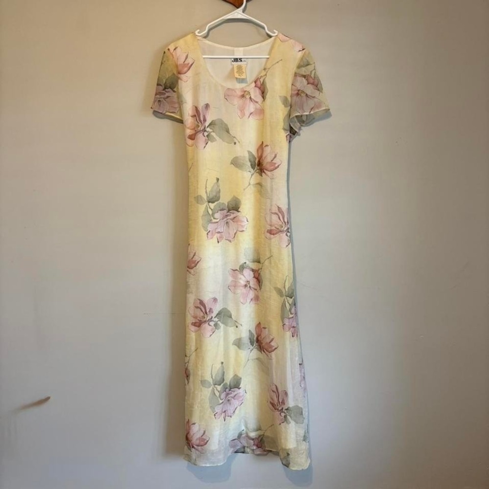 VTG Fairycore Yellow & Pink Floral Maxi Dress w/Tie Back, SZ 16